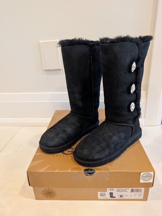 UGG Shoes - UGG Australia Black Bailey Button Bling Triplet Tall Boots Size 6